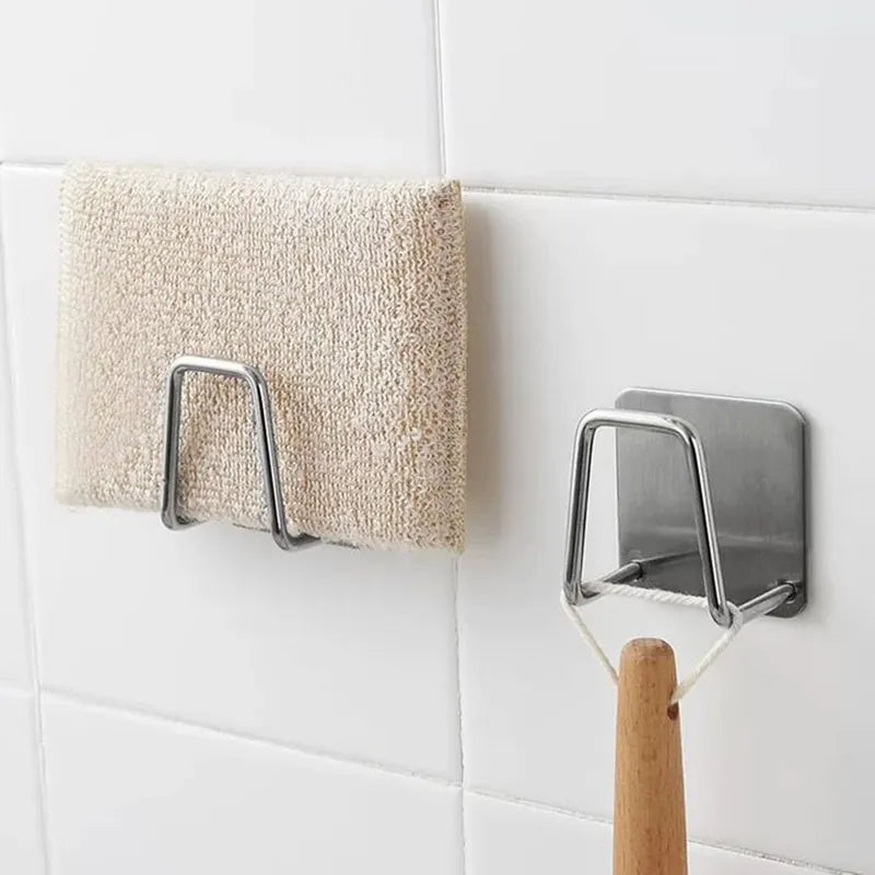 Kitchen Sink Organizer: Self-Adhesive Sponge Holder, Drain Drying Rack, and Wall Hooks