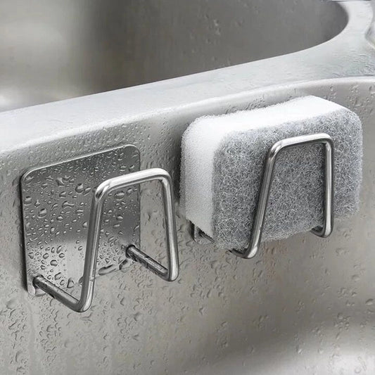 Kitchen Sink Organizer: Self-Adhesive Sponge Holder, Drain Drying Rack, and Wall Hooks