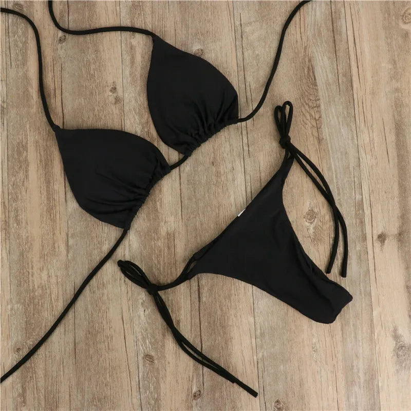 Brazilian Bikini Set Push-Up Padded Bra Thong Two Pieces Swimwear