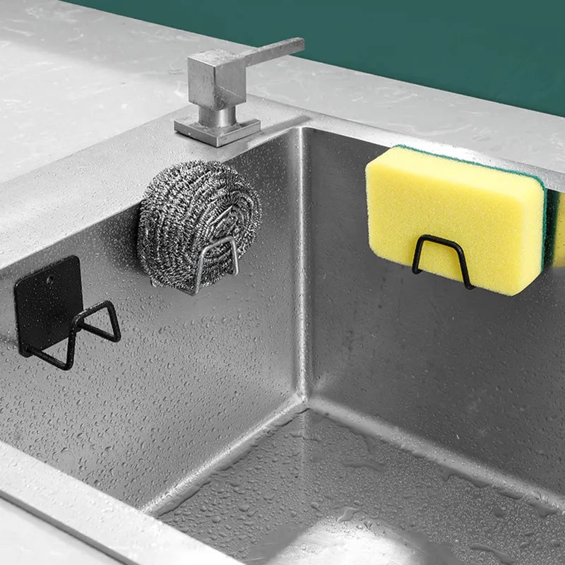 Kitchen Sink Organizer: Self-Adhesive Sponge Holder, Drain Drying Rack, and Wall Hooks