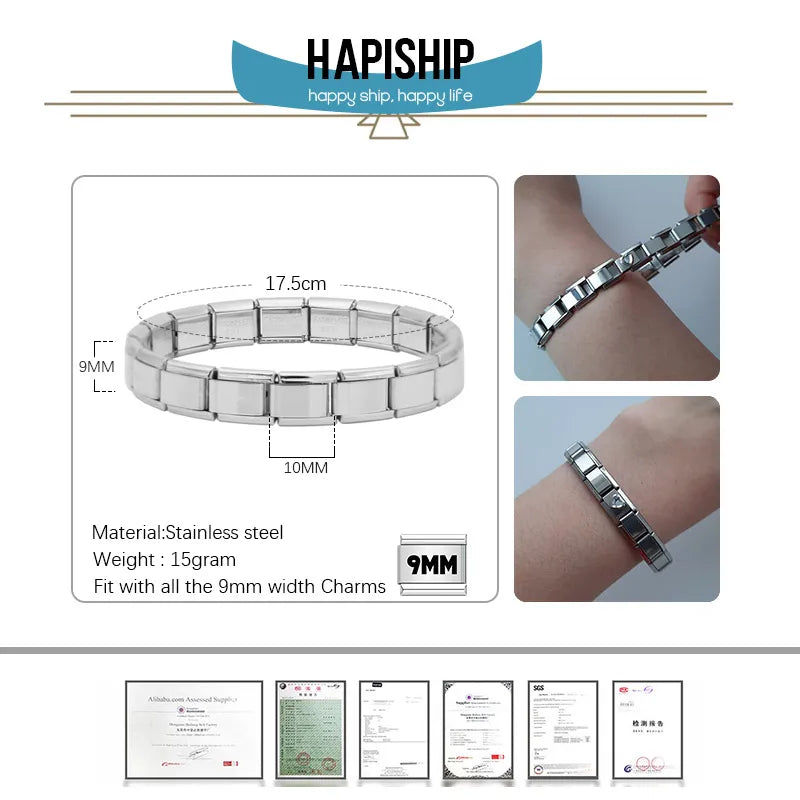 Hapiship Italian Elastic Charm Bracelet Fashion Stainless Steel Bangle